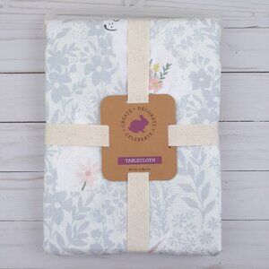 Easter Fabric Tablecloth 60x84 Bunny Field Flowers Gray Pink